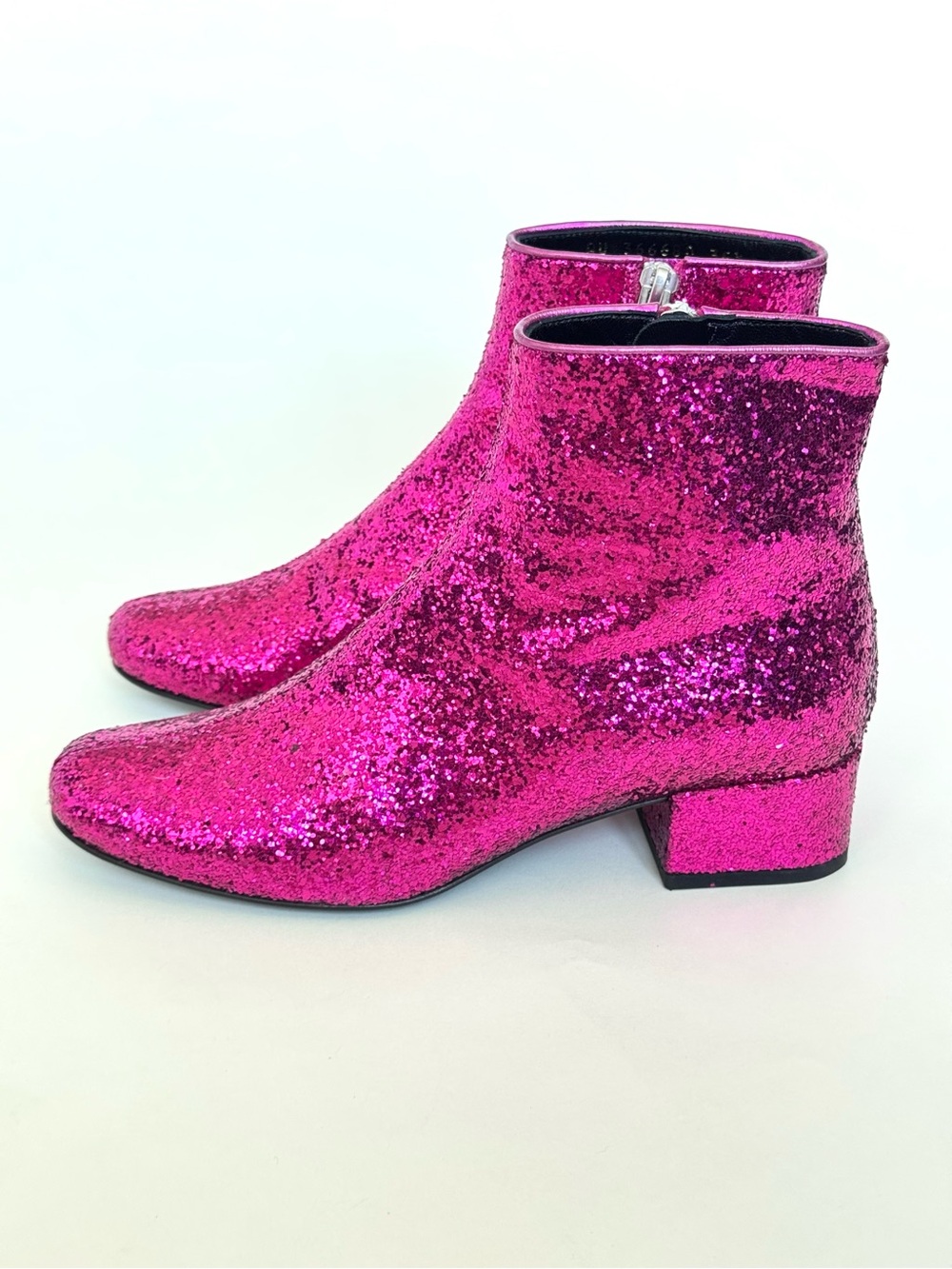 Saint Laurent "Babies" glitter ankle boots in hot pink from the F/W 14 Runway - Picture 3 of 12